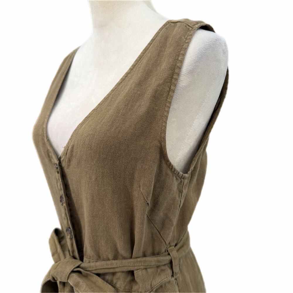 Faherty Alina 100% Linen Sleeveless Waist Tie V-Neck Pockets Button Jumpsuit - Picture 6 of 13